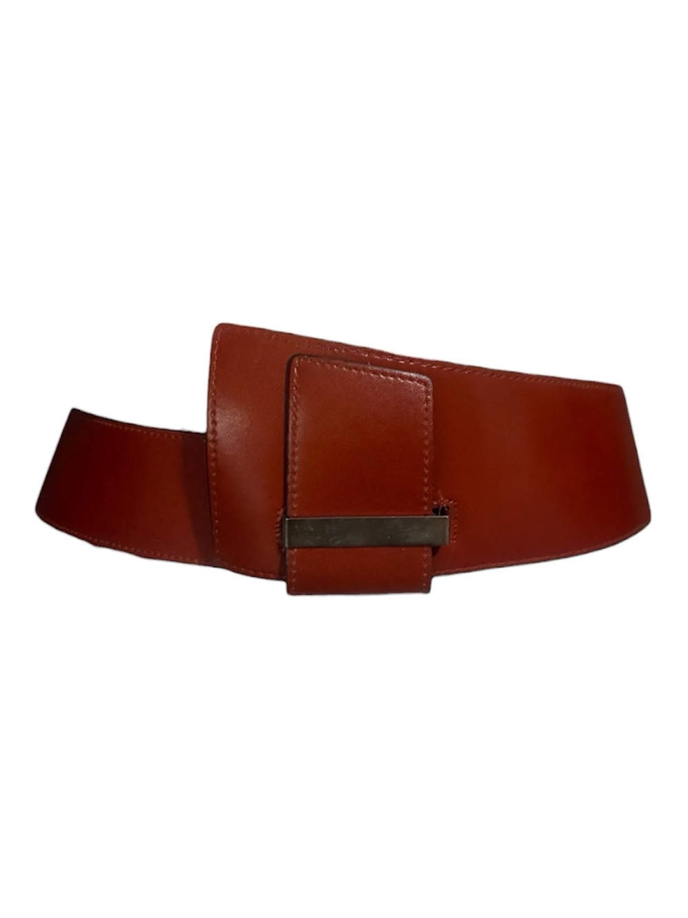 JOELS Wide Red-Brown Leather Statement Belt with Asymmetric Buckle